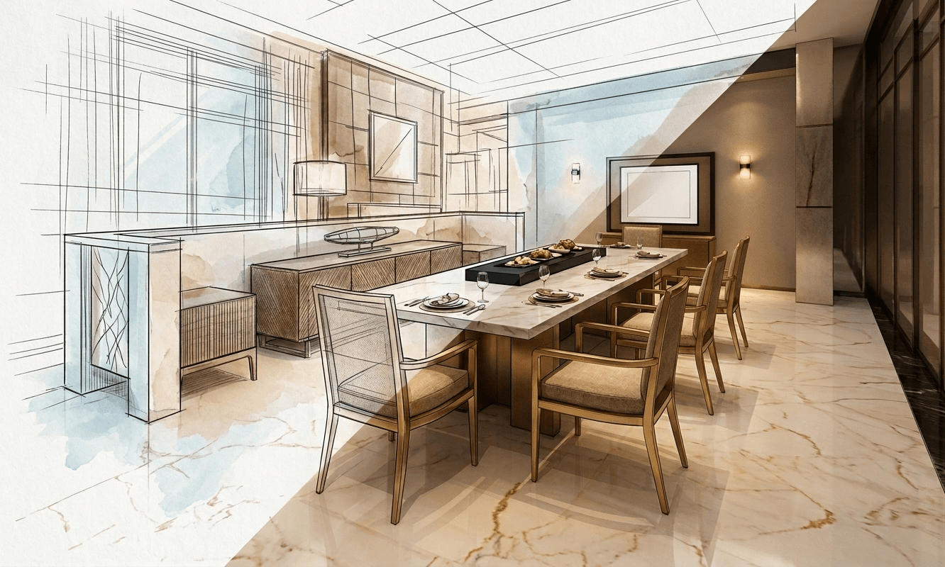 Interior design project — sketch to render
